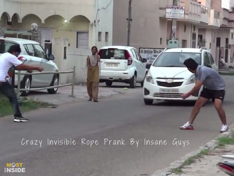 Crazy Invisible Rope Prank By Insane Guys!!