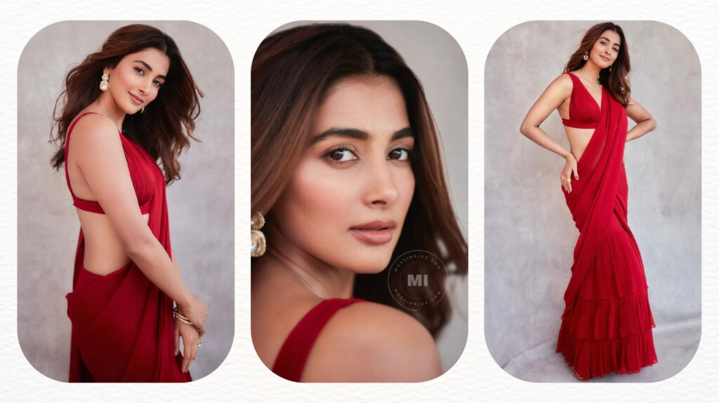 Pooja Hegde in monochrome red saree