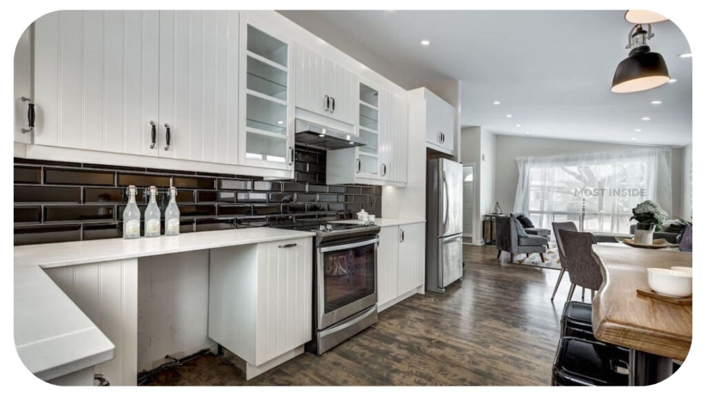 Kitchen and living room after renovation.