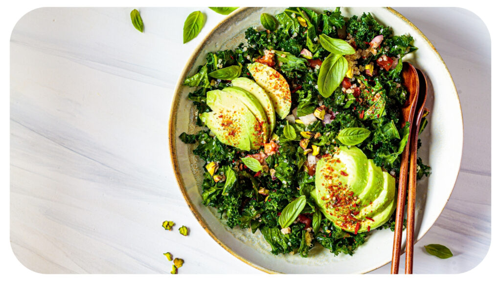 Healthy kale avocado salad.