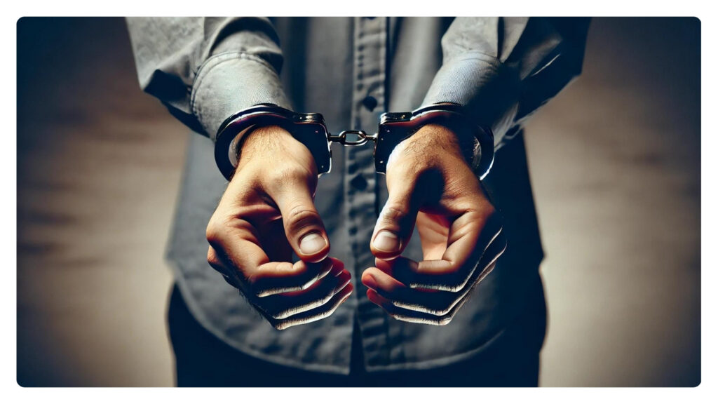 person with handcuffs on their wrists.