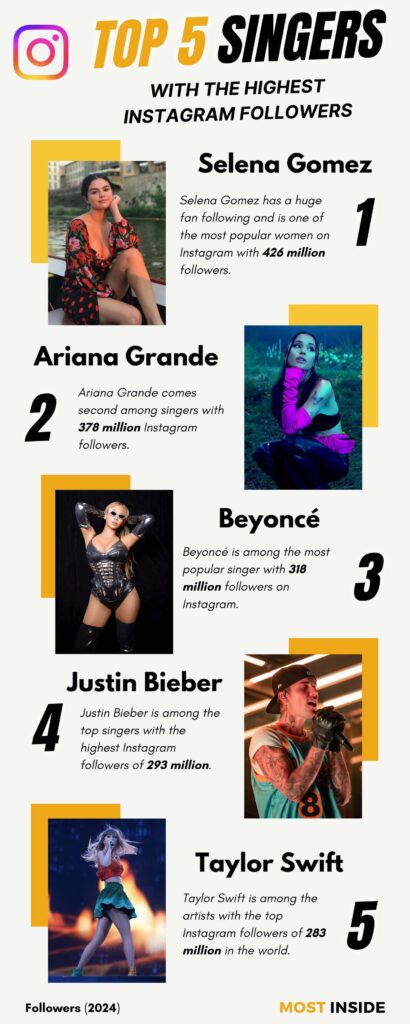 top singers with the highest instagram followers infographic