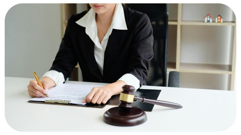 Business woman in suit or lawyer working on a documents.