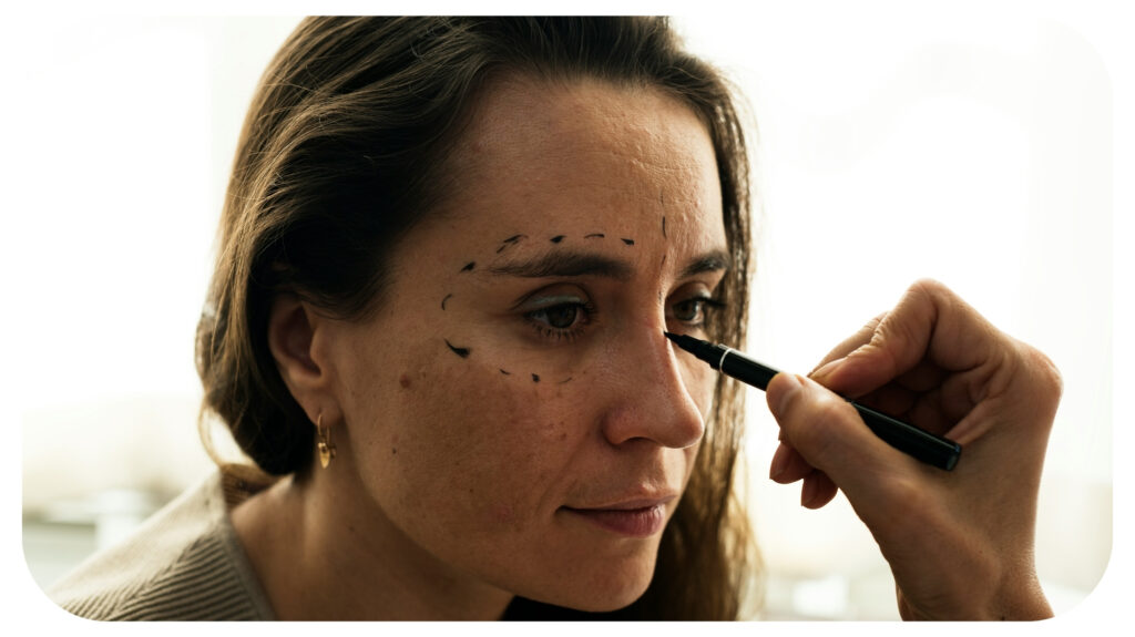 A woman is consulting about plastic surgery.