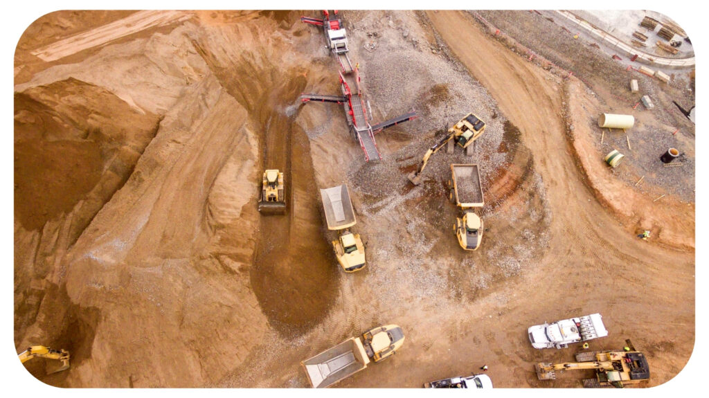 aerial photography of dump trucks.