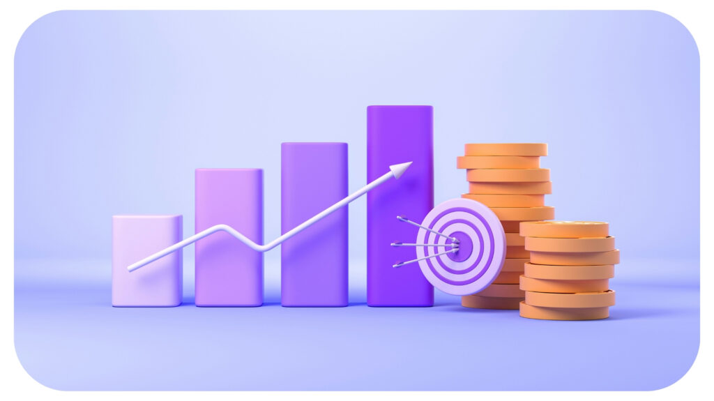 Bar chart with growing arrow.